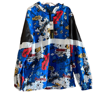 Screenshot Hooded‎ Graffiti All Over Graphic Windbreaker Royal 2XL NWT